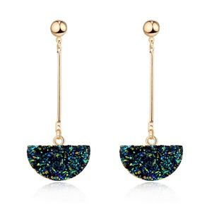 Multi color Druzy Half Circle Hanging Earring